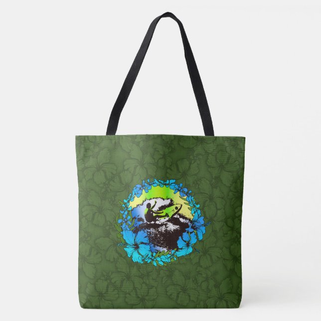 Groovy Hawaiian Surfer 1960 s Retro Beach Bag Tygkasse (Framsida)