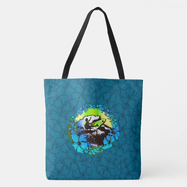 Groovy Hawaiian Surfer 1960 s Retro Beach Bag Tygkasse (Framsida)