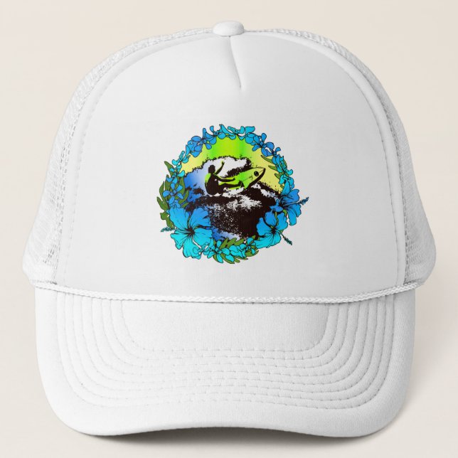 Groovy Hawaiian Surfer 1960's Retro Graphic Hat Truckerkeps (Framsida)