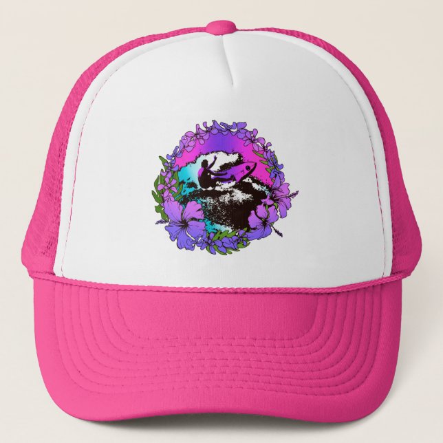 Groovy Hawaiian Surfer 1960's Retro Graphic Hat Truckerkeps (Framsida)