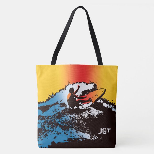 Groovy Hawaiian Surfer 60 s Retro MonogramBeach Ba Tygkasse (Framsida)