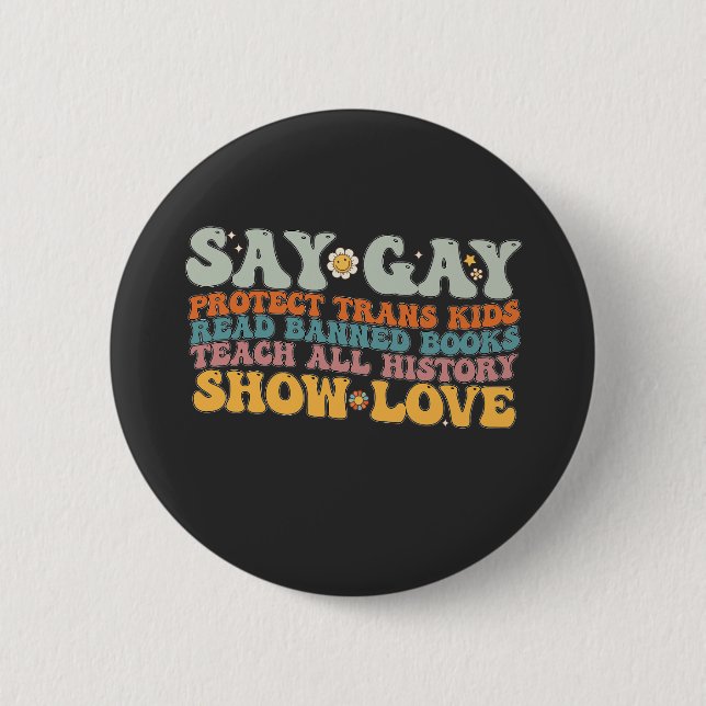 Groovy HBTQ Säga Gay Skydda Transbarn Läs Böcker Knapp (Framsida)
