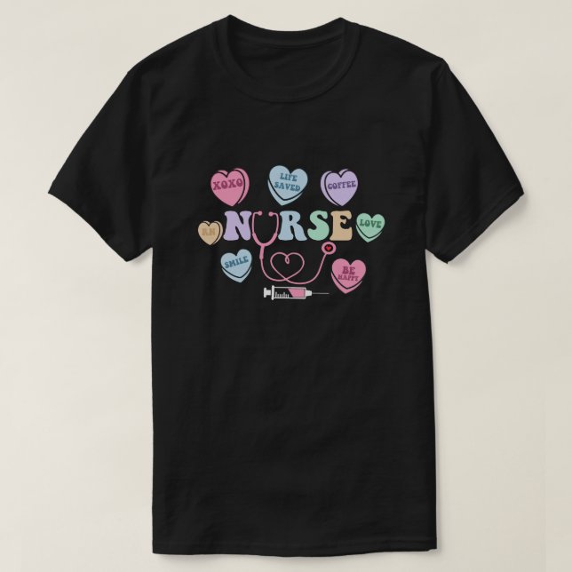 Groovy Heart Candy Nurse Valentines day Women T Shirt (Design framsida)