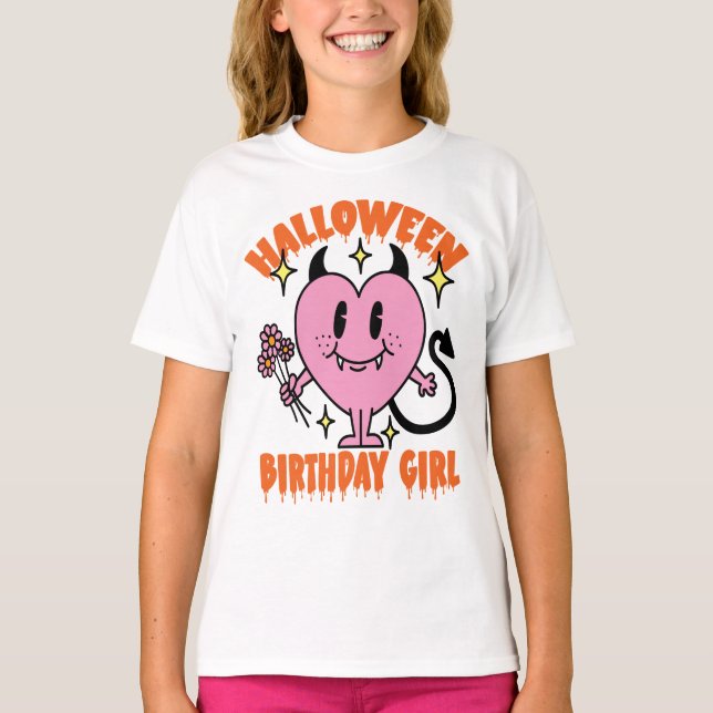 Groovy Heart Ghost Halloween Birthday Girl T Shirt (Framsida)