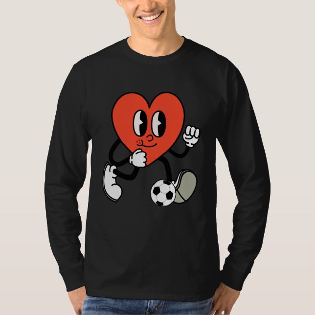 Groovy Heart Playing Soccer Valentine's Day Soccer T Shirt (Framsida)