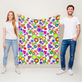Groovy Hearts Colorful Flowers Fleecefilt