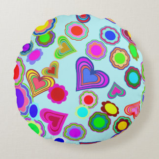 Groovy Hearts Flowers Rund Kudde