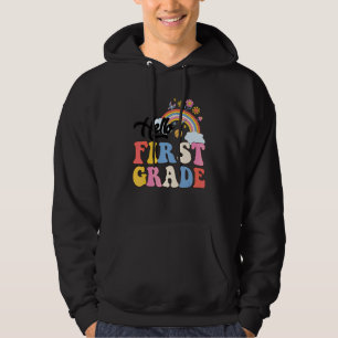 Groovy Hej Första Klass Regnbåge Lärare Student Hoodie