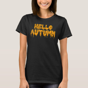 Groovy Hej Hösten Halloween Droppande Stil Glad T Shirt