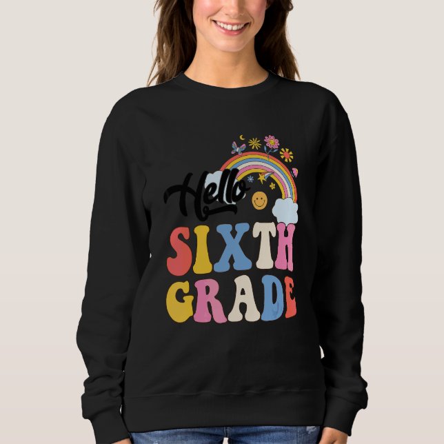 Groovy Hej Sjätte Klass Regnbåge Lärare Elev  T Shirt (Framsida)