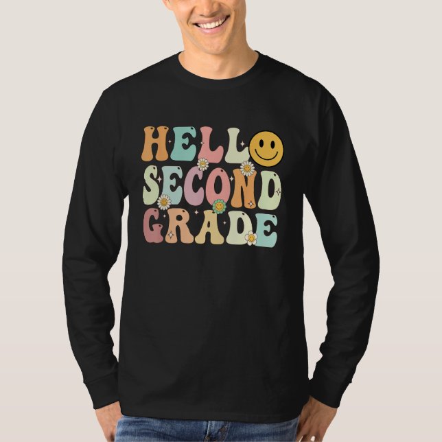 Groovy Hello 2nd Second Grade Back To School Teach T Shirt (Framsida)