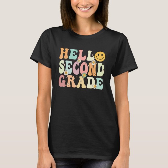 Groovy Hello 2nd Second Grade Back To School Teach T Shirt (Framsida)