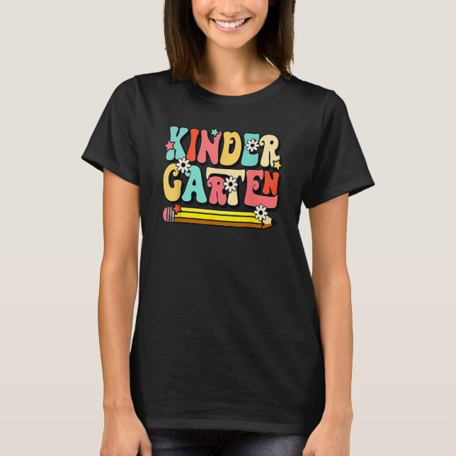 Groovy Hello Kindergarten Vibes Retro Teacher Back T Shirt (Framsida)