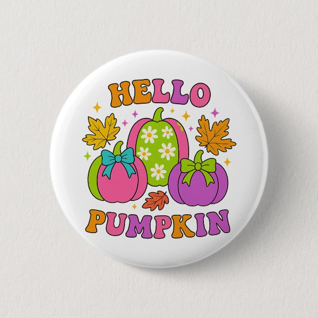 Groovy Hello Pumpkin Retro Höst Halloween Knapp (Framsida)