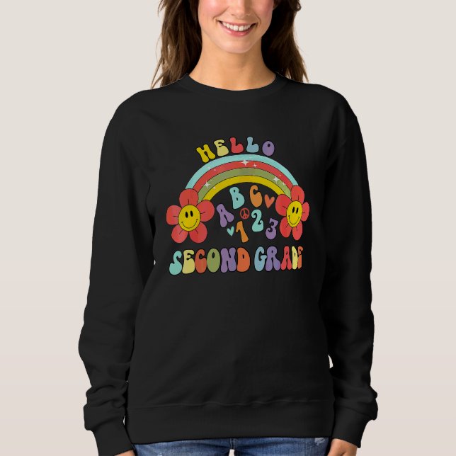 Groovy Hello Second Grade Vibes Retro Lärarens Bak T Shirt (Framsida)