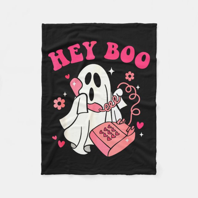 Groovy Hey Boo Cute Ghost Funny Halloween Mens Wom Fleecefilt (Framsidan)