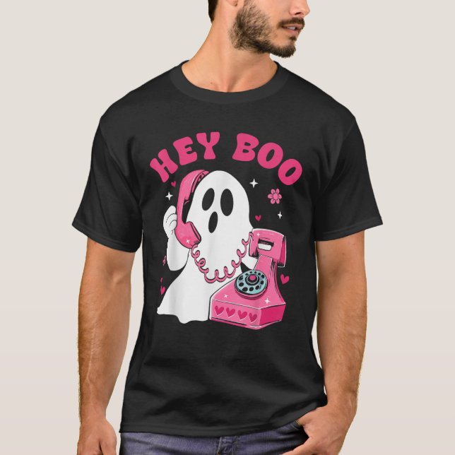 Groovy Hey Boo Cute Ghost Funny Halloween Mens Wom T Shirt (Framsida)
