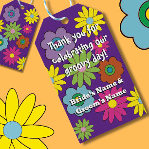 Groovy hippie 70:s bröllopsmärke hippy stil presentetikett