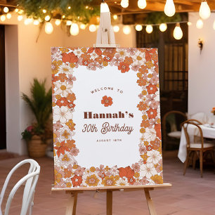 Groovy Hippie Blommigt Terracotta Birthday Sign Poster