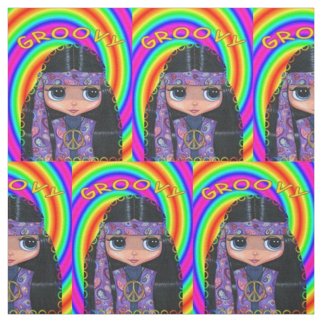 Groovy Hippie Chick Lila Headband Fredstecken Tyg (Provkarta)