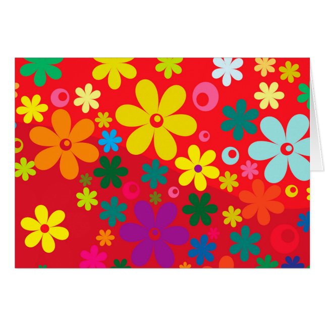 Groovy Hippie Colorful Flowers Kärlek Peace Mönste Hälsningskort (Framsidan Horizontal)