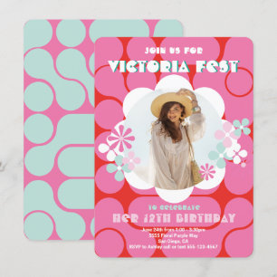 Groovy Hippie Flower Power Photo Birthday festival Inbjudningar