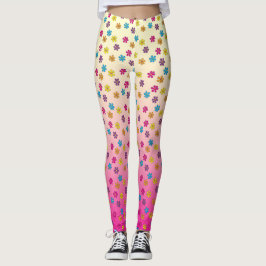 Groovy Hippie Flower Shower rosa blekna Leggings