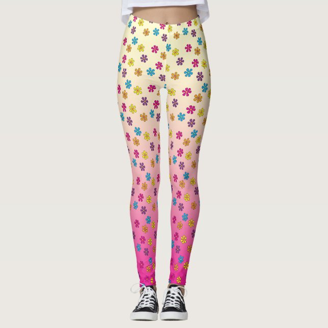 Groovy Hippie Flower Shower rosa blekna Leggings (Framsida)