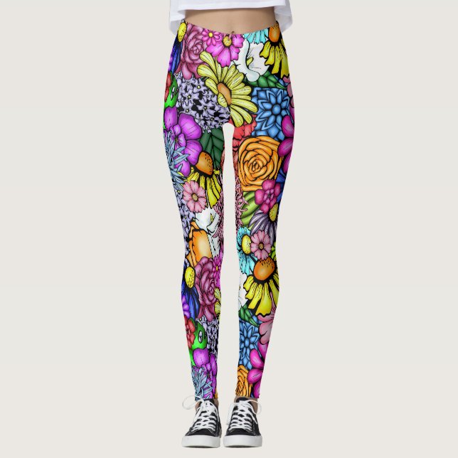 Groovy Hippie Flowers Leggings (Framsida)