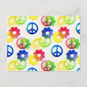 Groovy Hippie Fredstecken Blommig Kraft Gnistrar Vykort