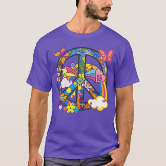 Groovy Hippie Fredstecken Färgglada 70 tals Blommo T Shirt
