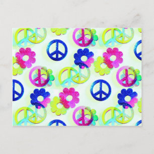 Groovy Hippie-Fredstecken Flower Power Aqua Vykort