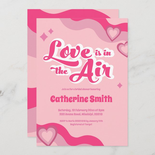 Groovy Hippie Heart Inbjudningskort för möhippan (Fram/baksida)