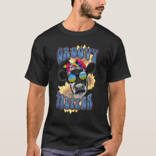 Groovy Hippie Heifer Highland Cow Tie Dye Sunflowe T Shirt