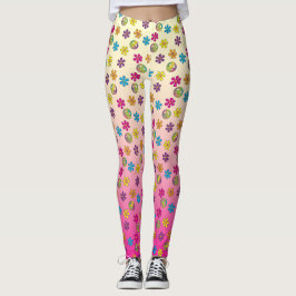 Groovy Hippie Peace and Flower Shower rosa bleknar Leggings