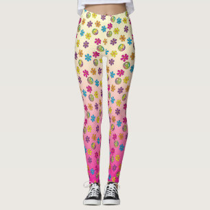 Groovy Hippie Peace and Flower Shower rosa bleknar Leggings