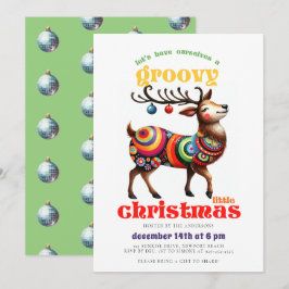 Groovy Hippie Reindeer Disco Funny jul Party Inbjudningar