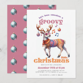 Groovy Hippie Reindeer Funny Disco jul Party Inbjudningar