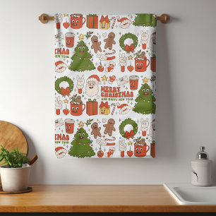 Groovy Hippie Retro God jul Santa Funny Kökshandduk