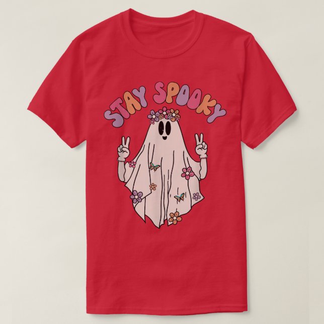 Groovy Hippie Stanna vid Spooky Vibes Retro Blommi T Shirt (Design framsida)