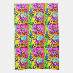 Groovy hippie-stil-mushroom butterflies towel kökshandduk