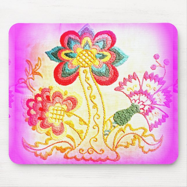 Groovy hippie stil rosa handflatan träd mousad musmatta (Framsidan)