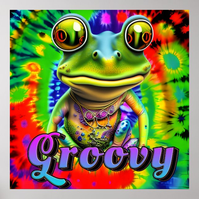 Groovy Hippie Trippy Frog Psychedelic Poster (Framsidan)