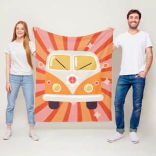 Groovy Hippie Van Rosa & Orange 60 s Retro Fleecefilt