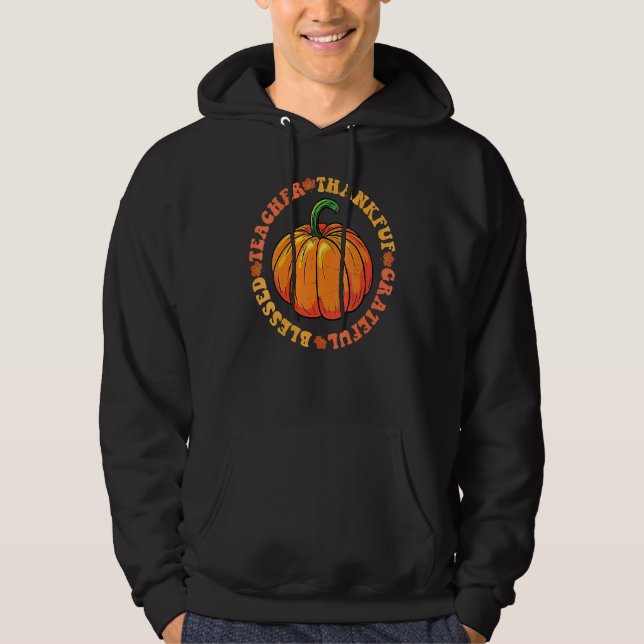 Groovy Hippielärare Tacksam Tacksam Välsignad Höst Hoodie (Framsida)