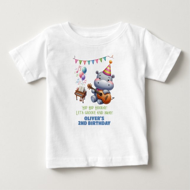 "Groovy Hippo Birthday Bash Bonanza!" Inbjudan T Shirt (Framsida)
