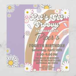 Groovy Hippy Boho Rainbow & Daisy Girls Birthday I Inbjudningar