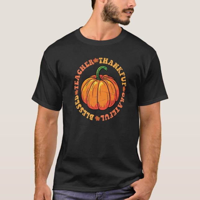 Groovy Hippy Teacher Thankful Grateful Blessed Fal T Shirt (Framsida)