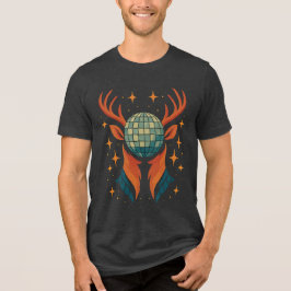 Groovy Hjort Head - Disco Boll Forest Spirit Shirt T Shirt