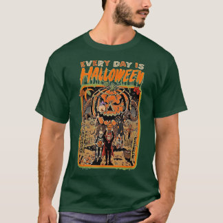 Groovy Horror Giant Pumpkin Monster Chasing Spooky T Shirt